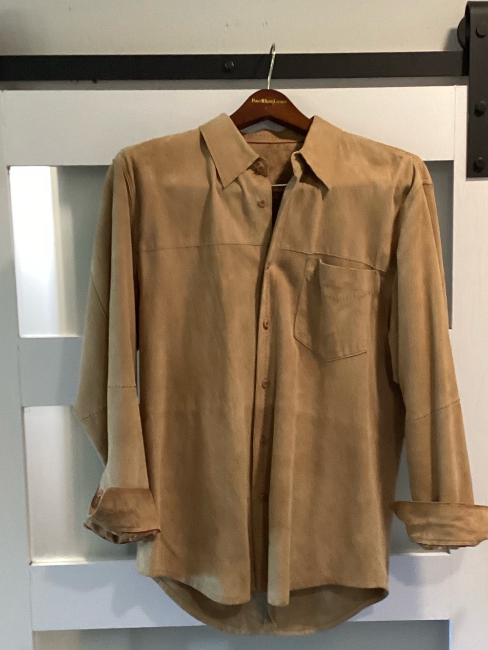Women’s or Men’s Lightweight Lamb Suede Shirt Jacket in Tan